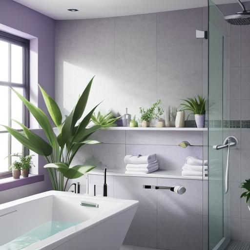 Elegant Modern Bathroom with Purple and Olive Accents