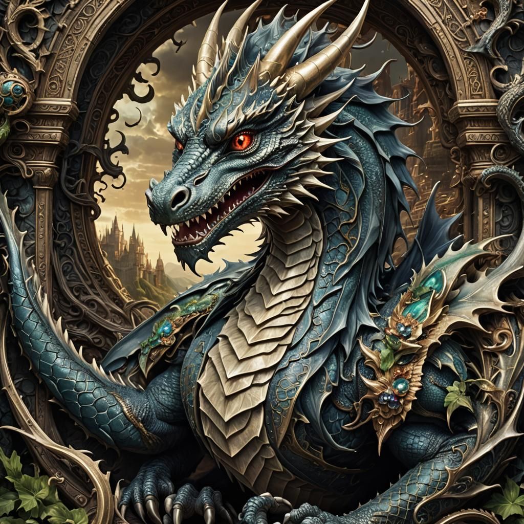 Surreal Dragon Fairytale Cover: Hyperdetailed Digital Art