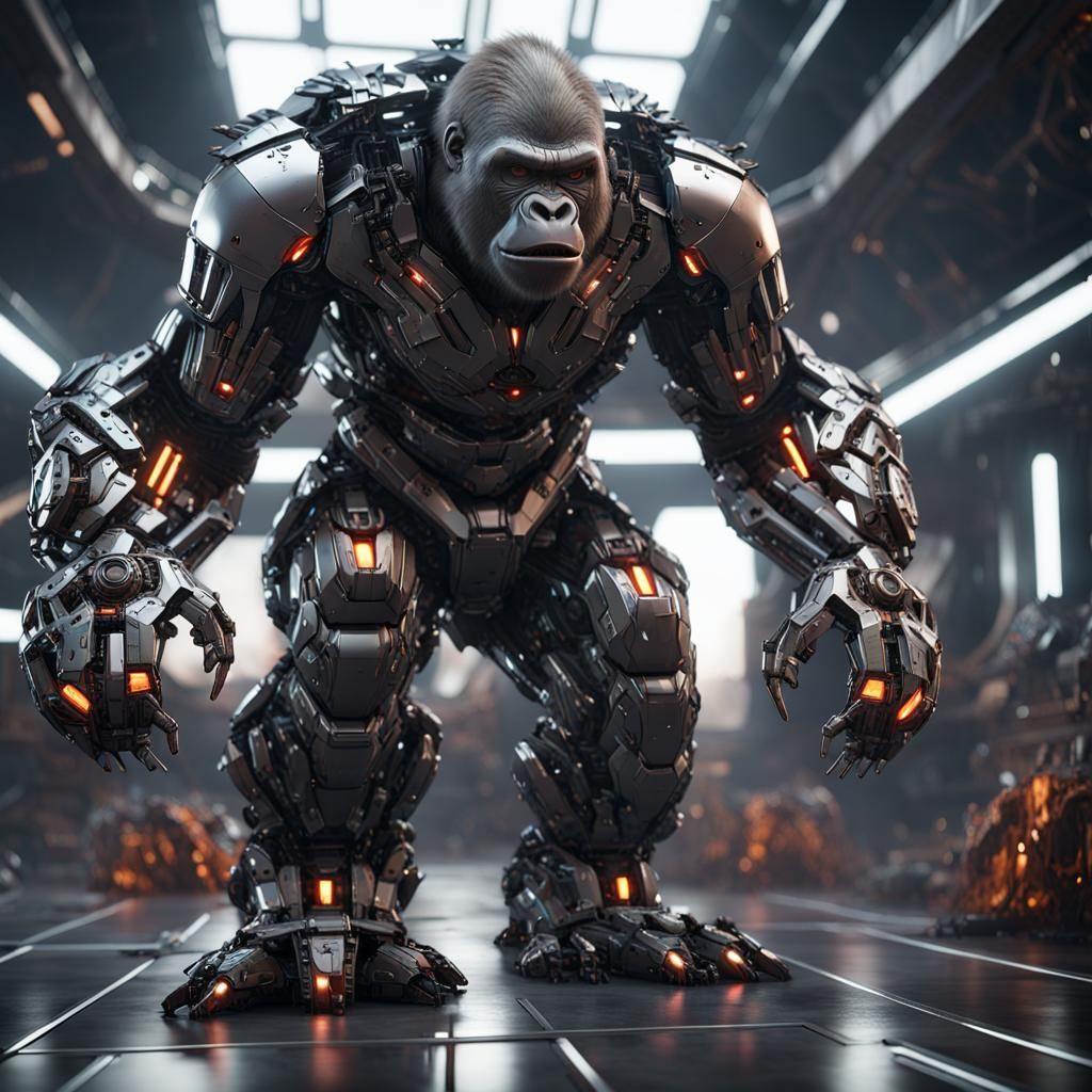 Angry Gorilla with Intricate Mech Details in Sci-Fi Style