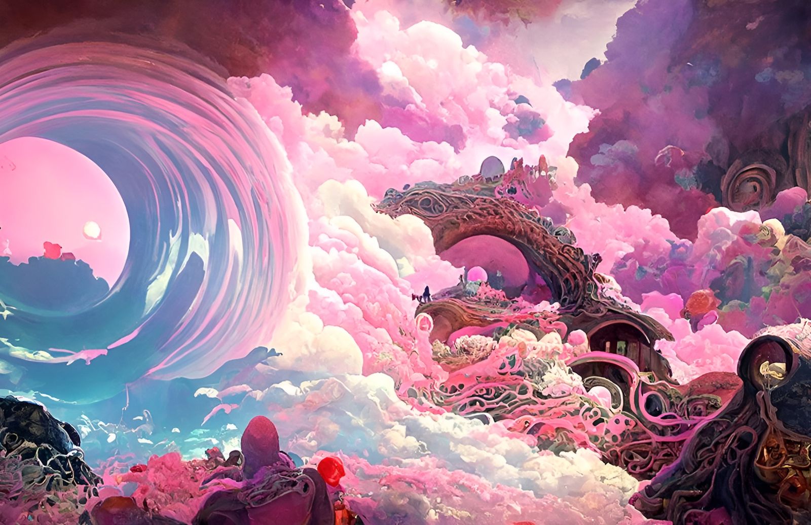 Pink Fantasy Dreamscape in Psychedelic Surrealism