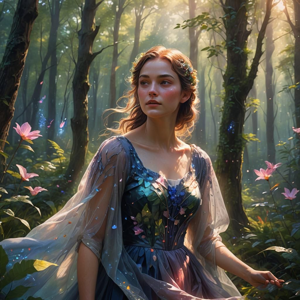 Luminous Forest Nymph in Hyperrealistic Style