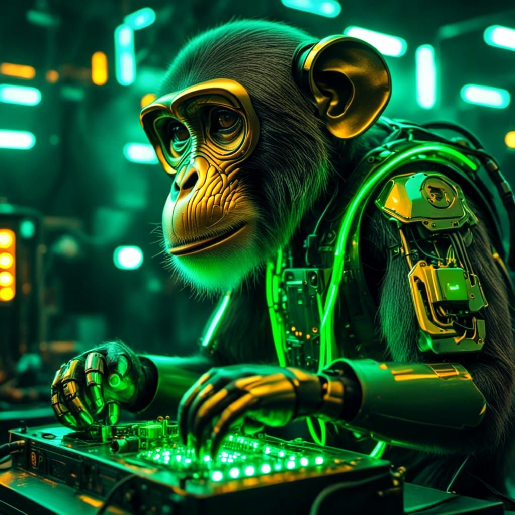 Neon Green Monkey with Bioluminescent Glow