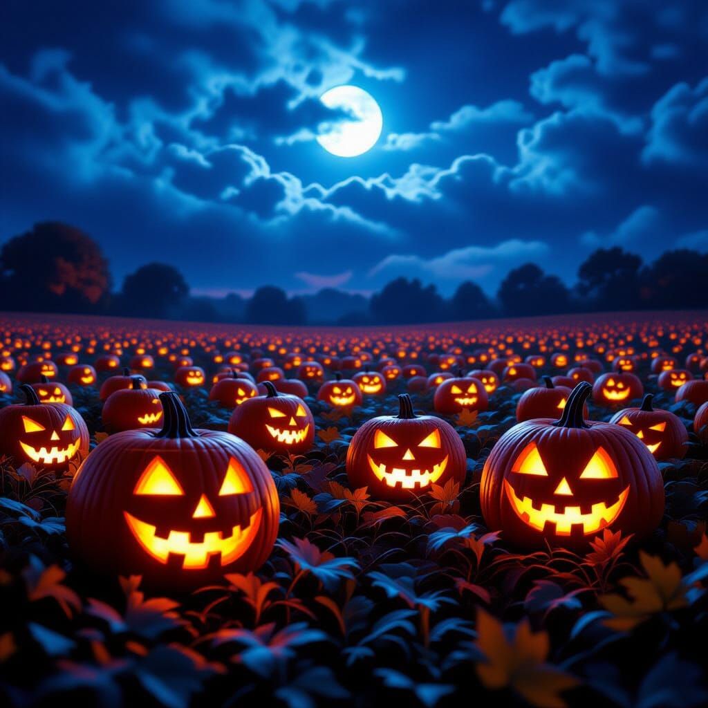 Enchanting Halloween Night in Pumpkin Field
