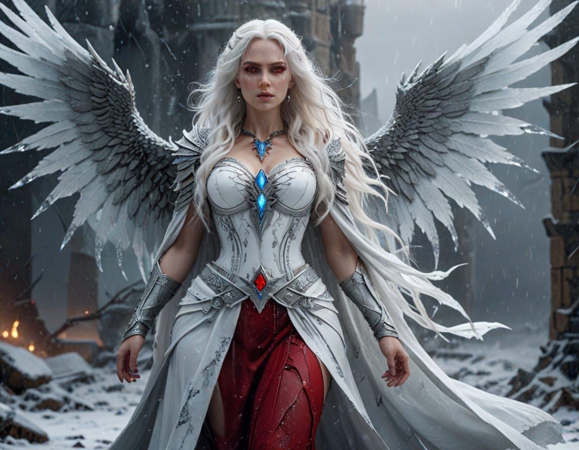 Icy Winged Sorceress Queen in a Storm