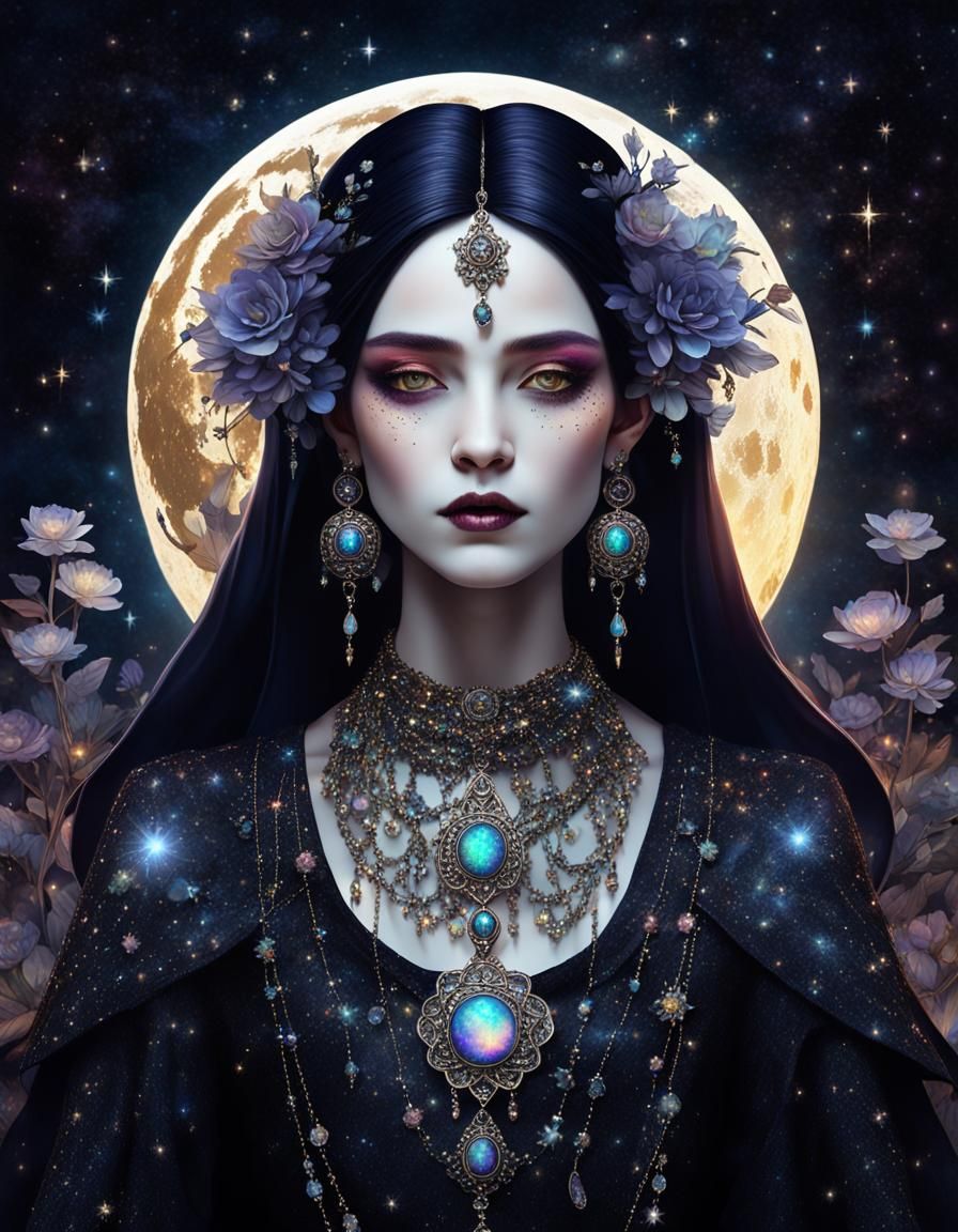 Goddess of Night with Galaxy Flowers