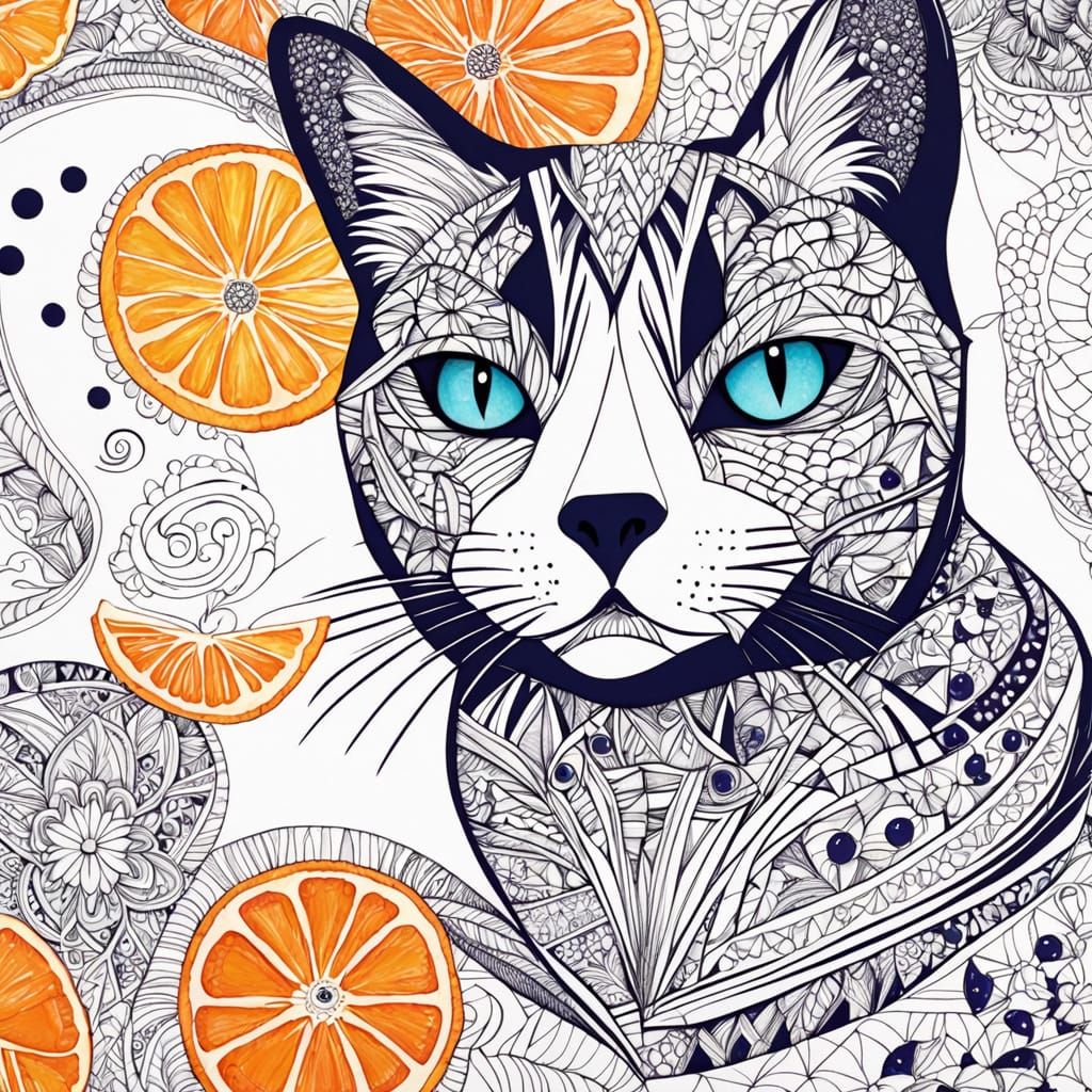 Fruit Cats on Vibrant Tablecloth