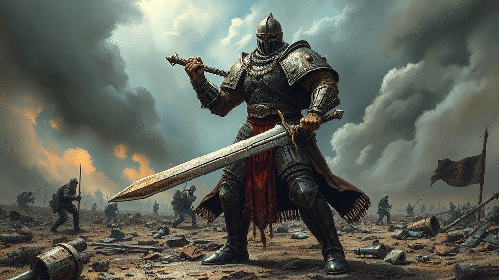 Armored Warrior on Ravaged Battlefield