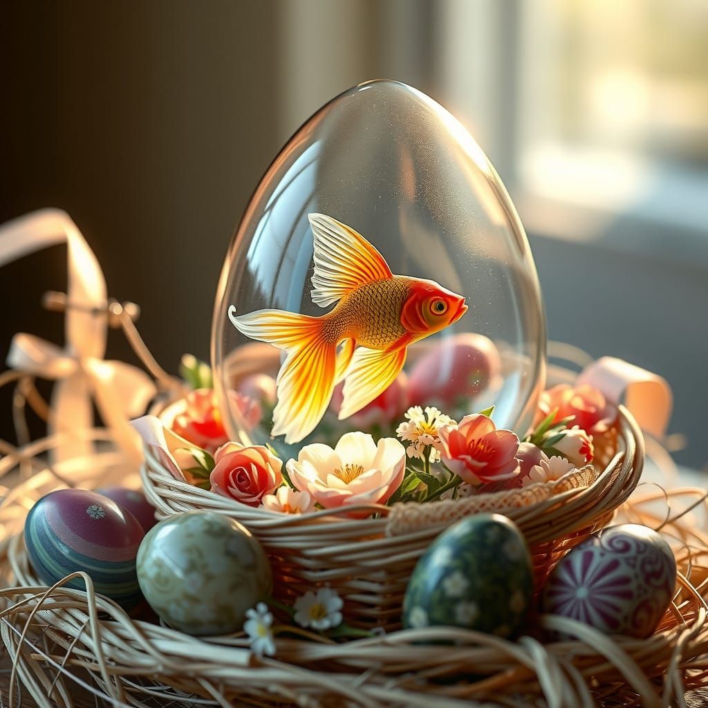 Elegant Glass Easter Egg in Floral Basket