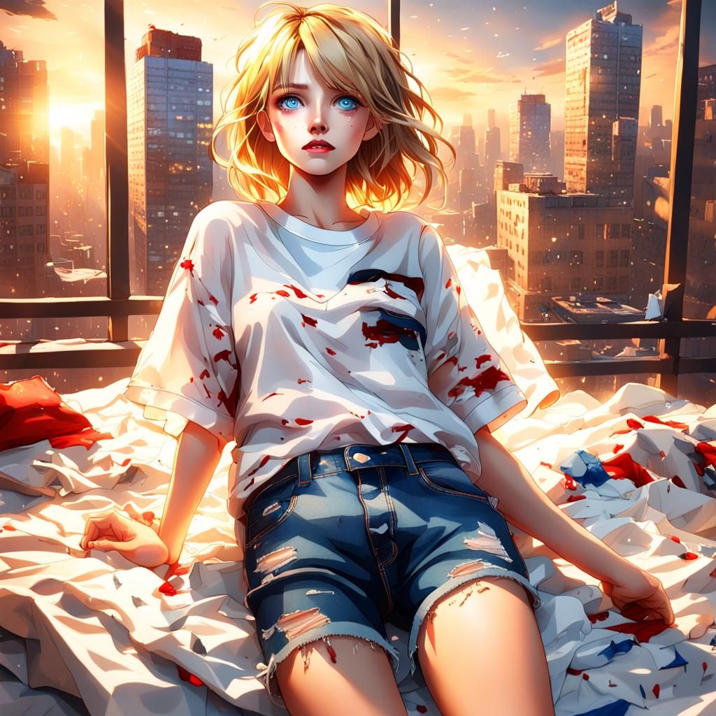 Realistic 3D Anime Art: Woman Lying on Bed