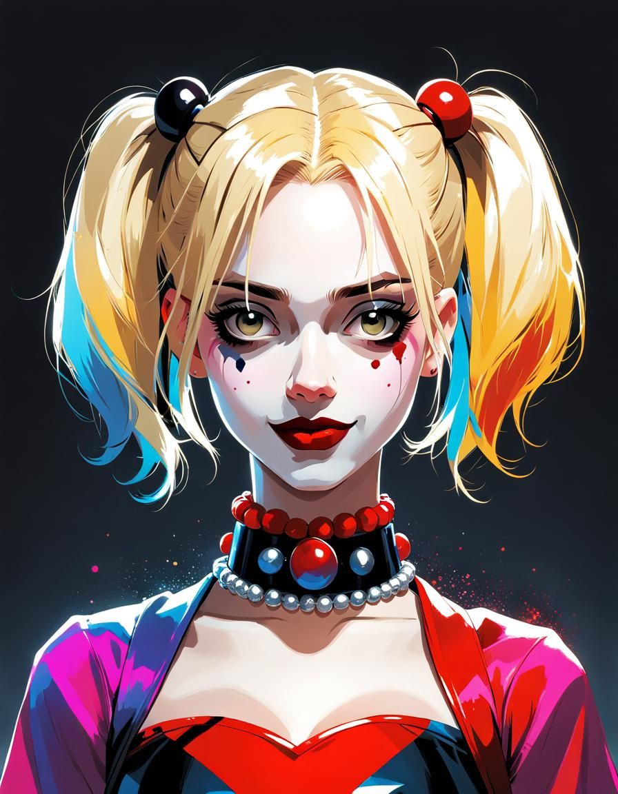 Anime Princess Harley Quinn Mugshot in Ghibli Style