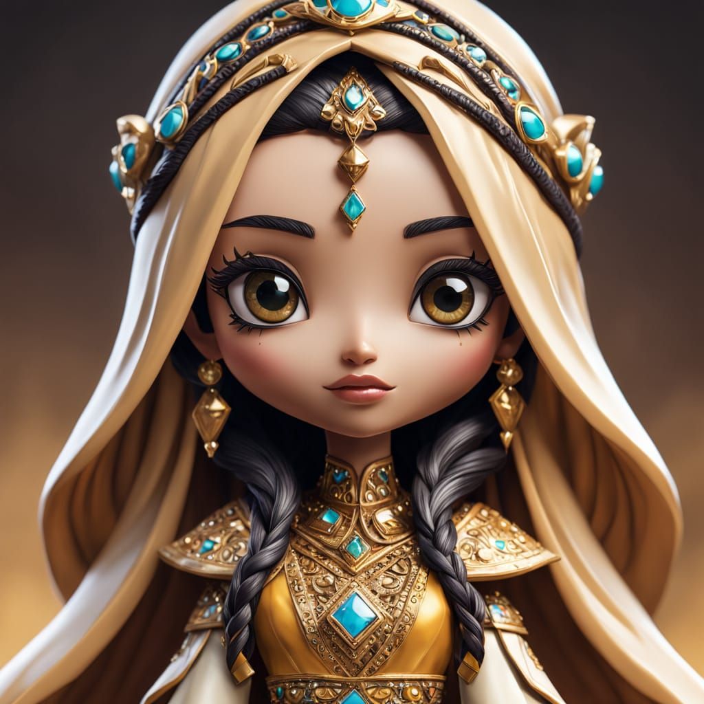 Chibi Arabian Princess in Vibrant Golden Attire