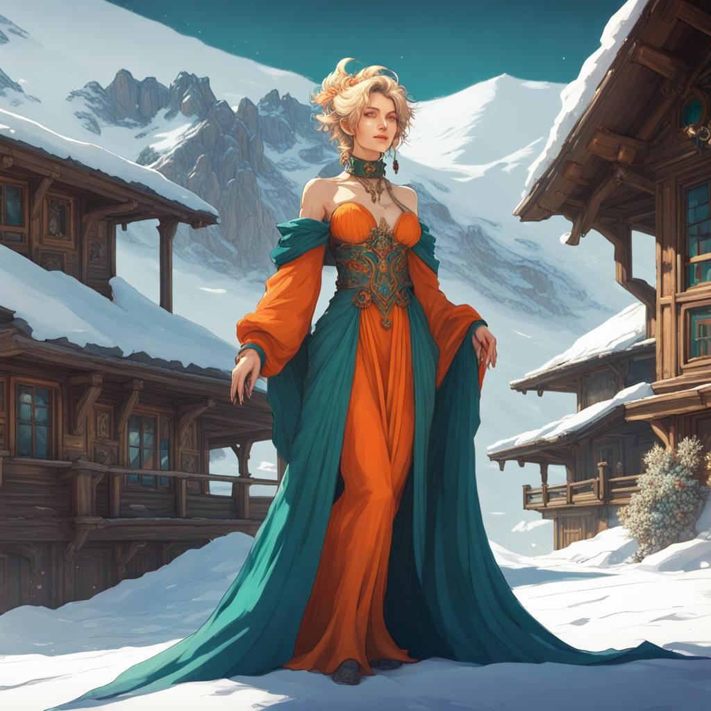 Celes Visits Chalet: Art Nouveau Digital Art