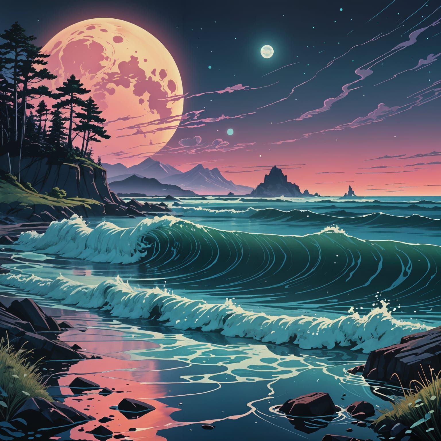 Whimsical Oceanic Dreamscape in Vibrant Colors