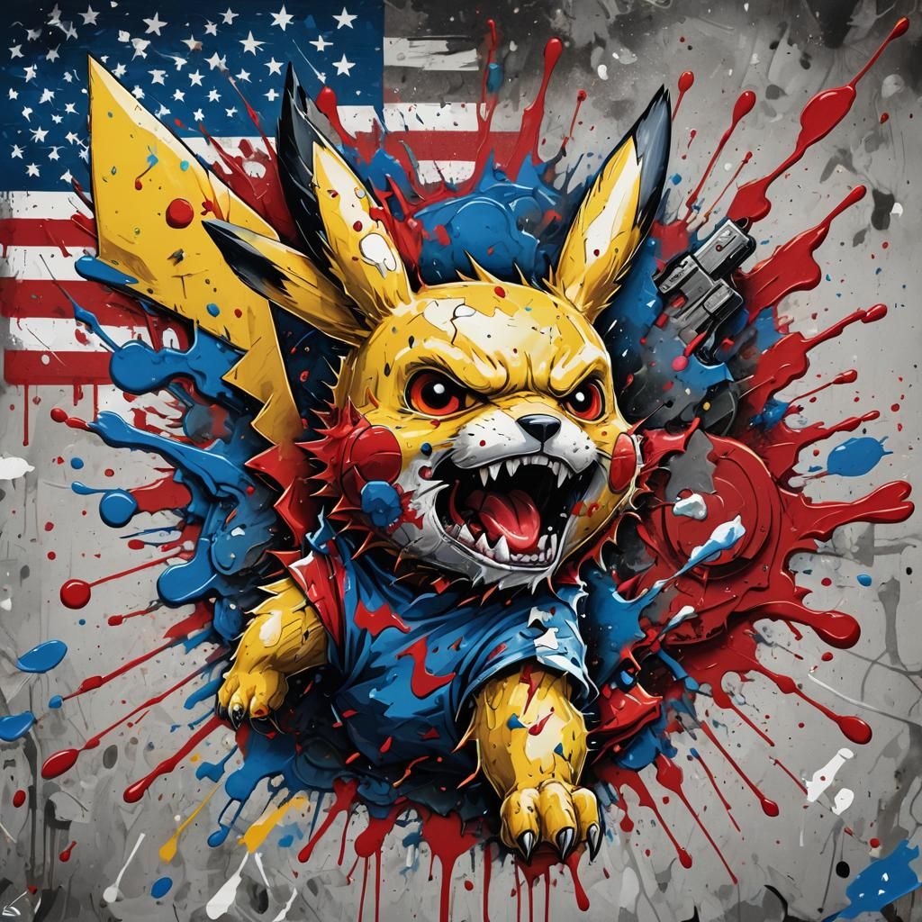 Graffiti Art: Pikachu Wolf in Sci-Fi Style