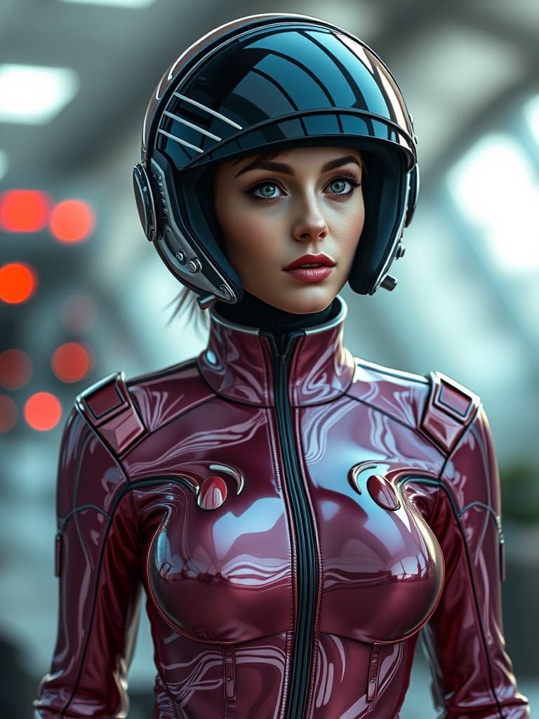 Futuristic Russian Space Pilot in Shimmering Flight Suit