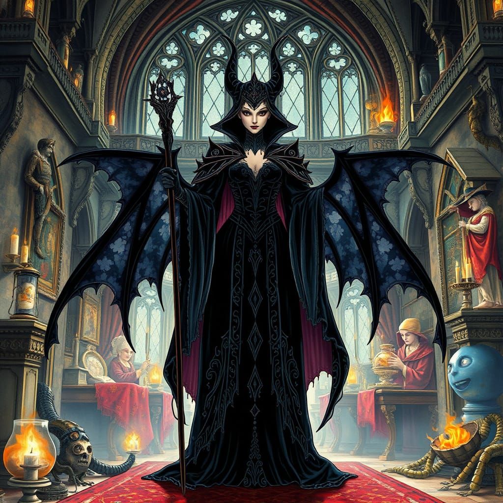 Morgana La Fey in Castle, Ethereal Watercolor Style