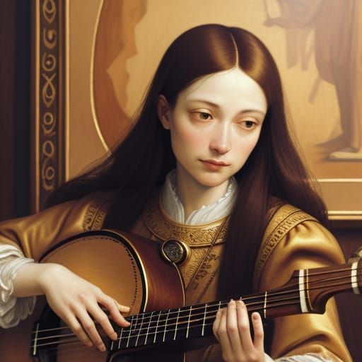 Elegant Lute Player in Oil Painting Style