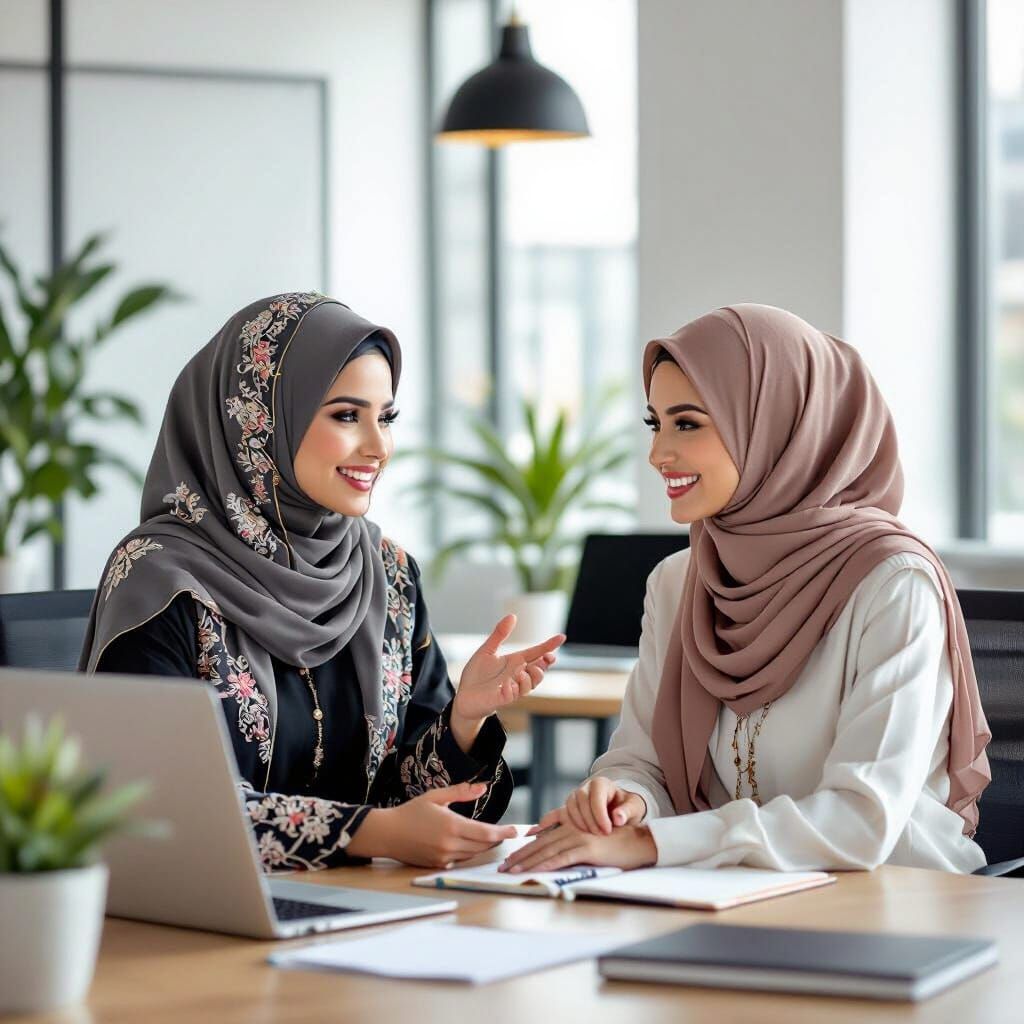 Elegant Hijabs: Young Professionals Discuss Business