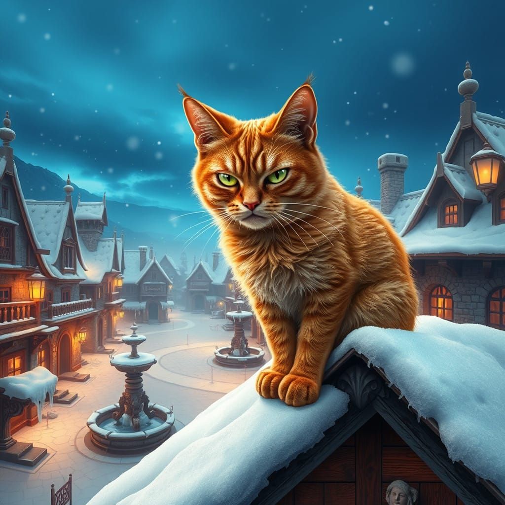 Grumpy Cat Rules the Quaint Snowy Square