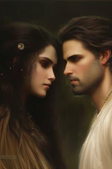 Ornate Portrait of Vampire Couple in Hyperrealism Style