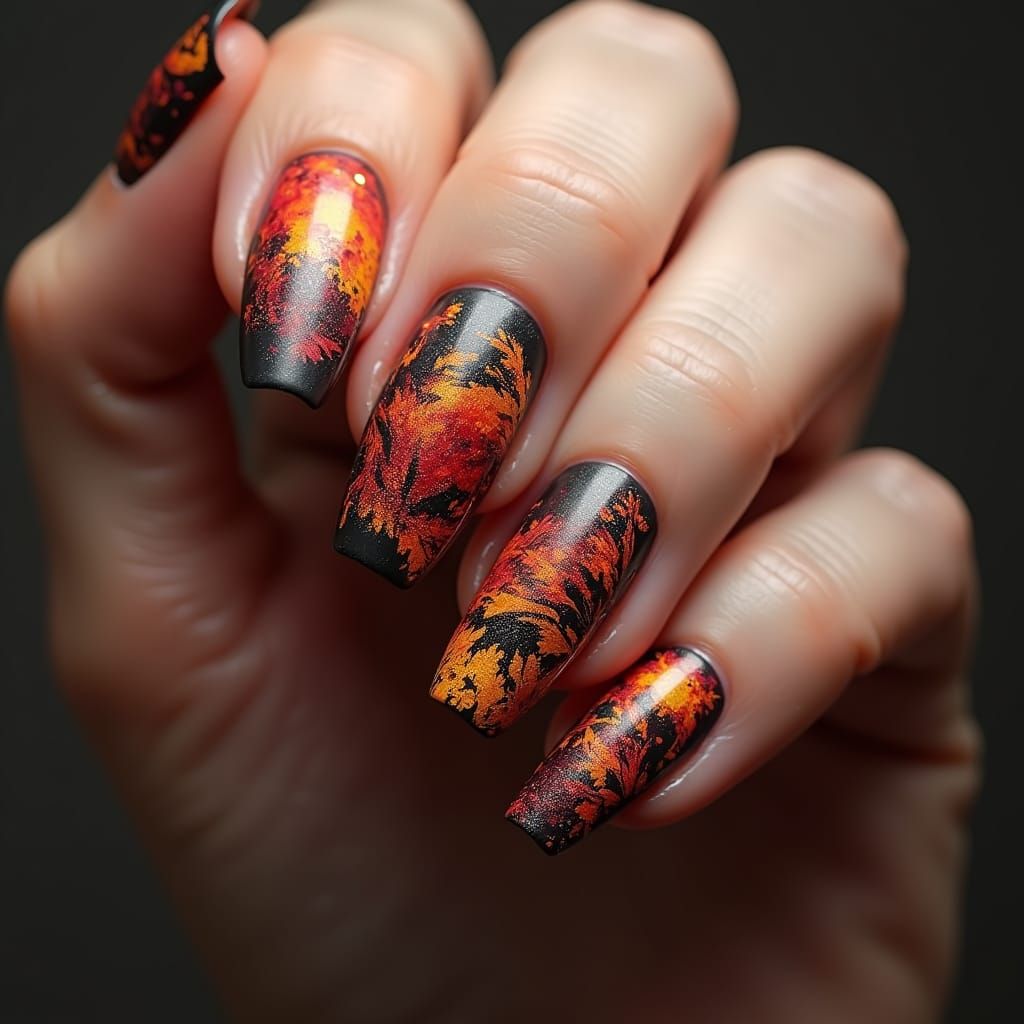 Autumn Nail Art in a Trending Digital Art Style