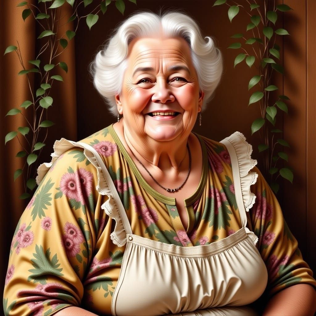 Chubby Grandmother Portrait in Watercolor Style