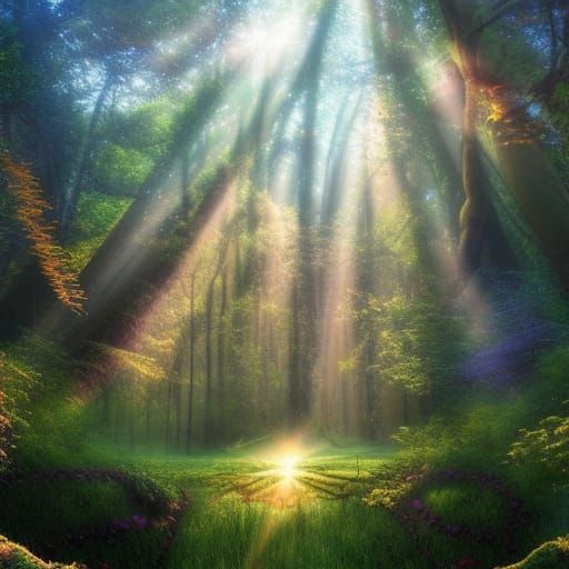 Enchanted Forest Teeming with Magical Creatures