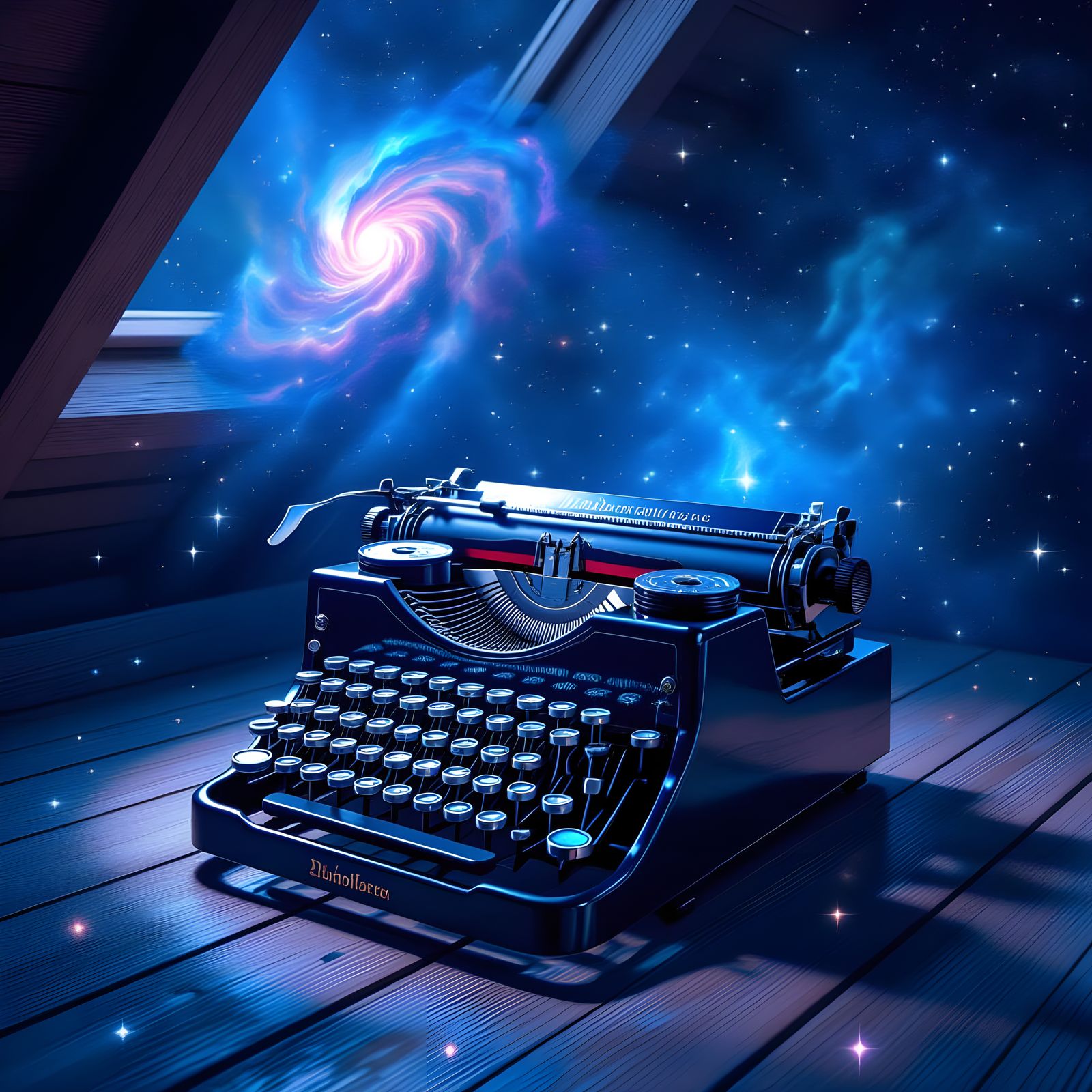 Cosmic Typewriter on Starry Attic Floor