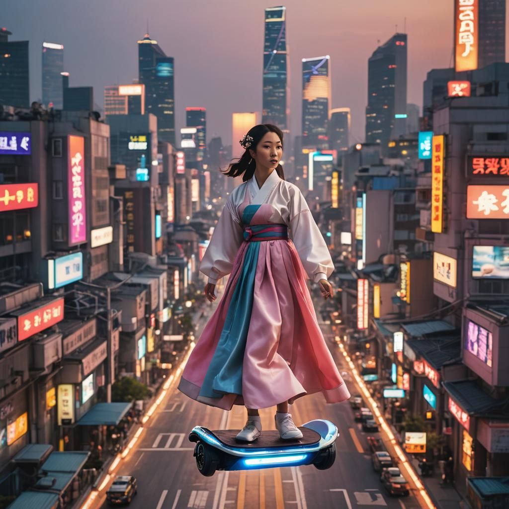 Futuristic Korean Woman in Cyberpunk Seoul