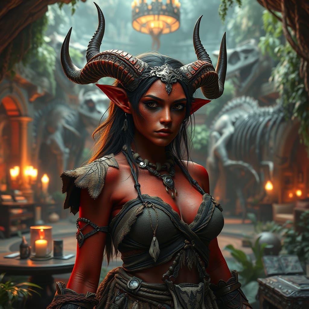 Elegant Cave Dweller in Prehistoric Palatial Interior