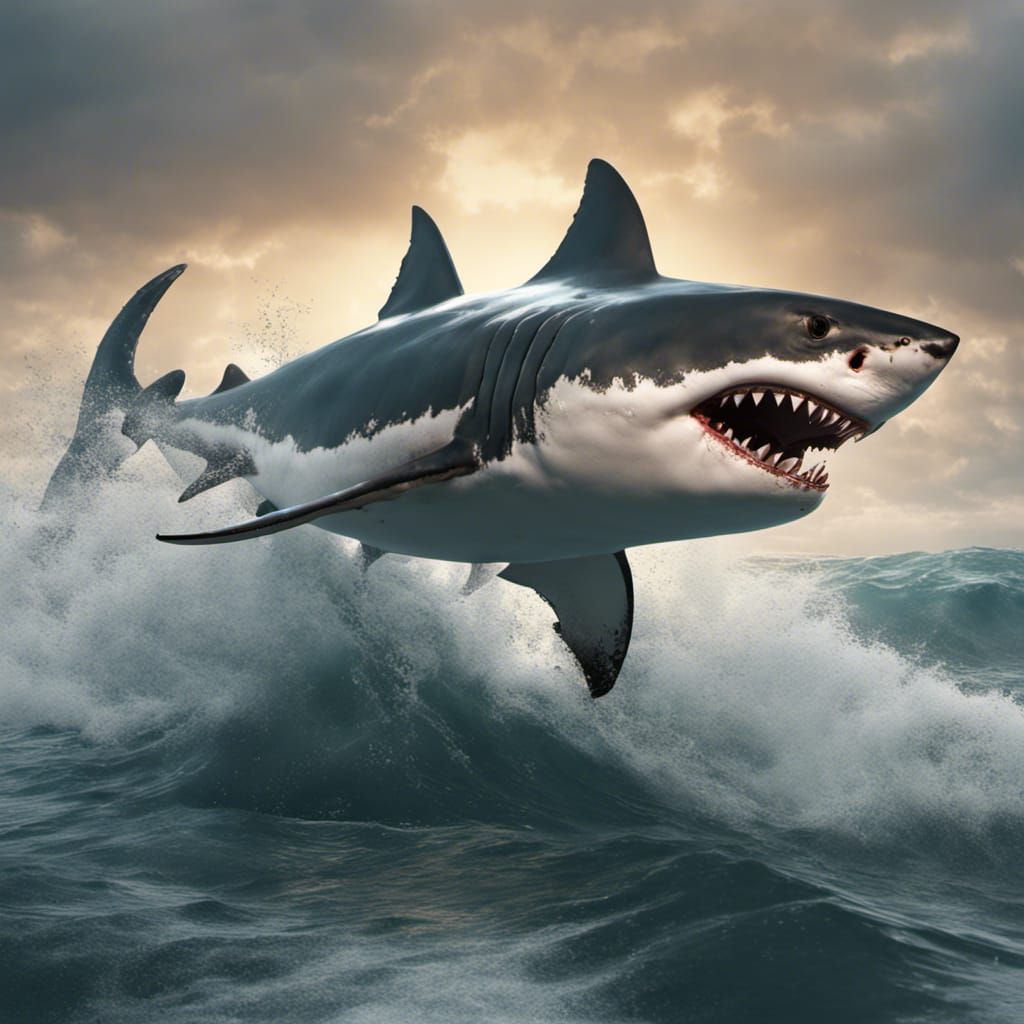 Great White Shark Leaps from the Sea