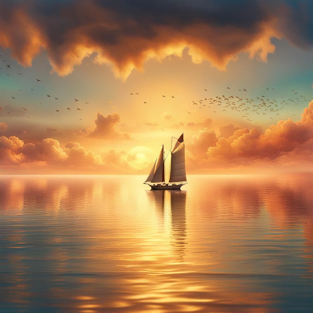 Renaissance Clouds Over Vast Sea: Digital Matte Painting