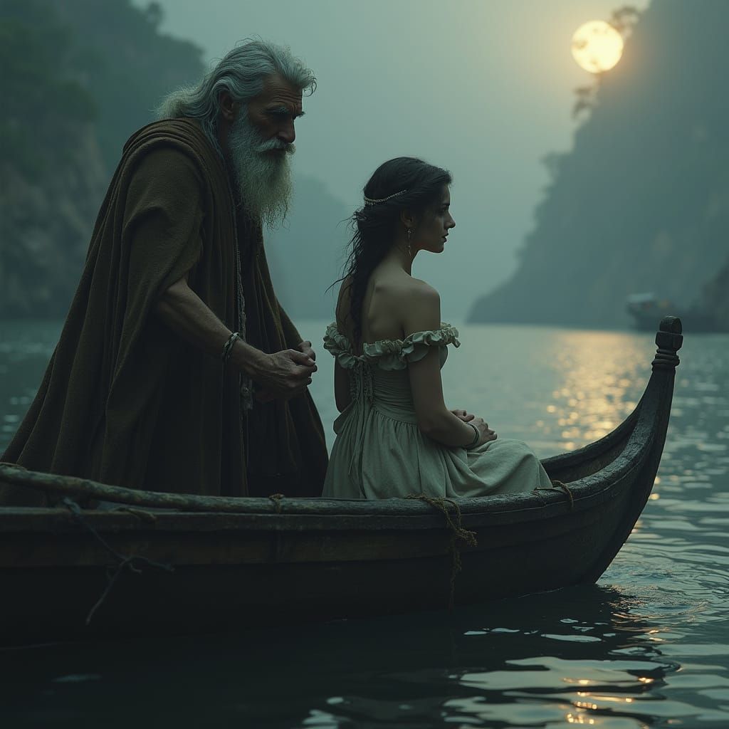 Charon Ferryman Brings Psyche Across Acheron River