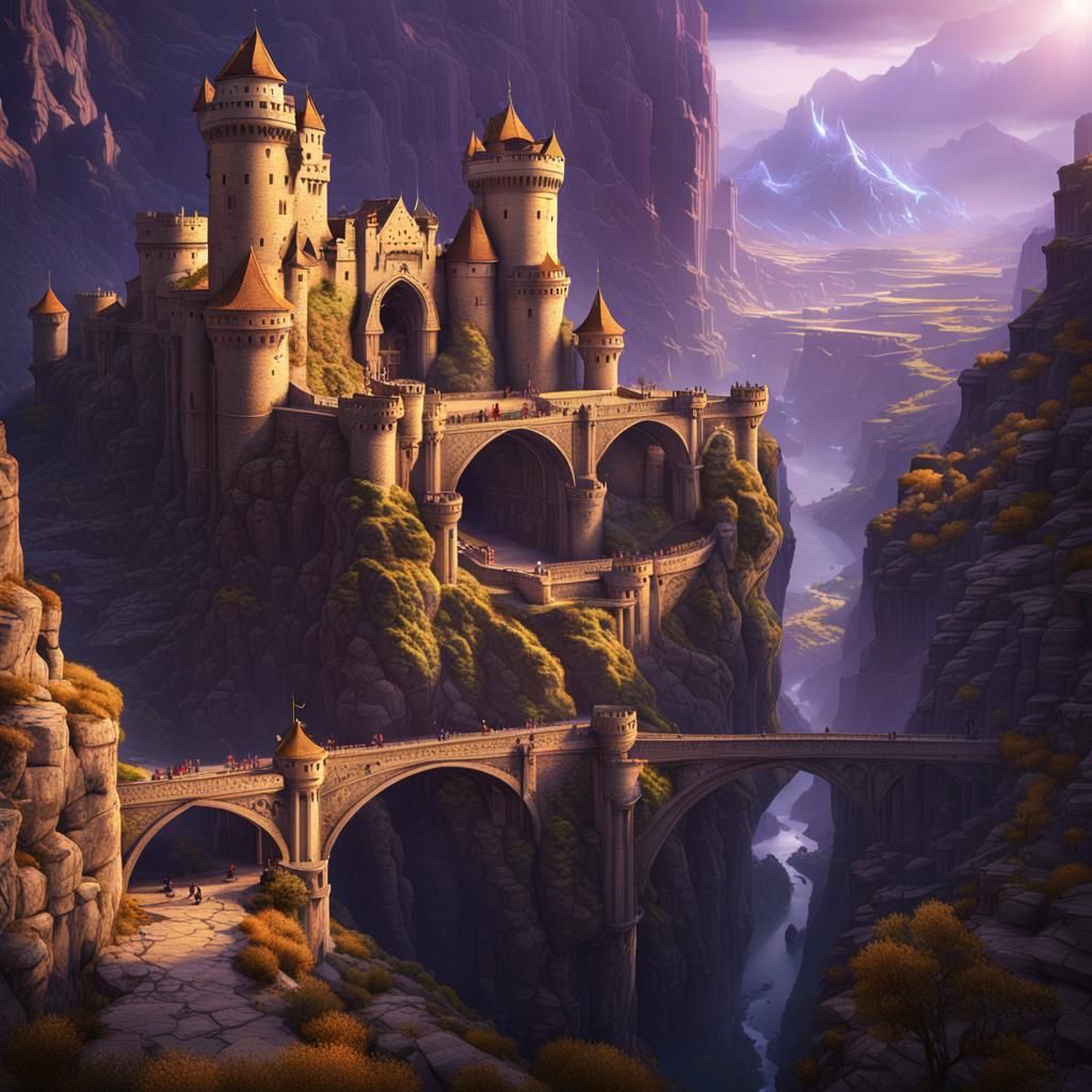 Spectacular Canyon Castle in Dark Fantasy Style