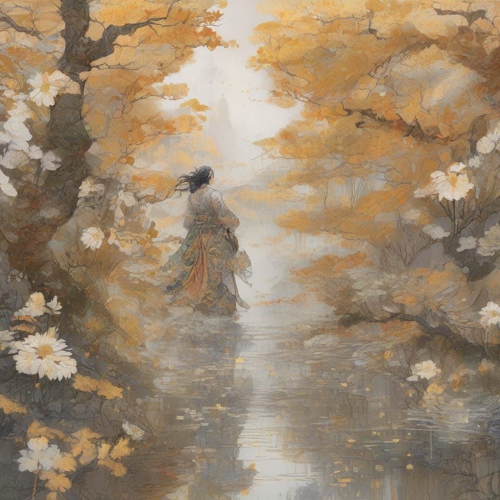 Whimsical Fantasy Realm in Delicate, Textured Hues