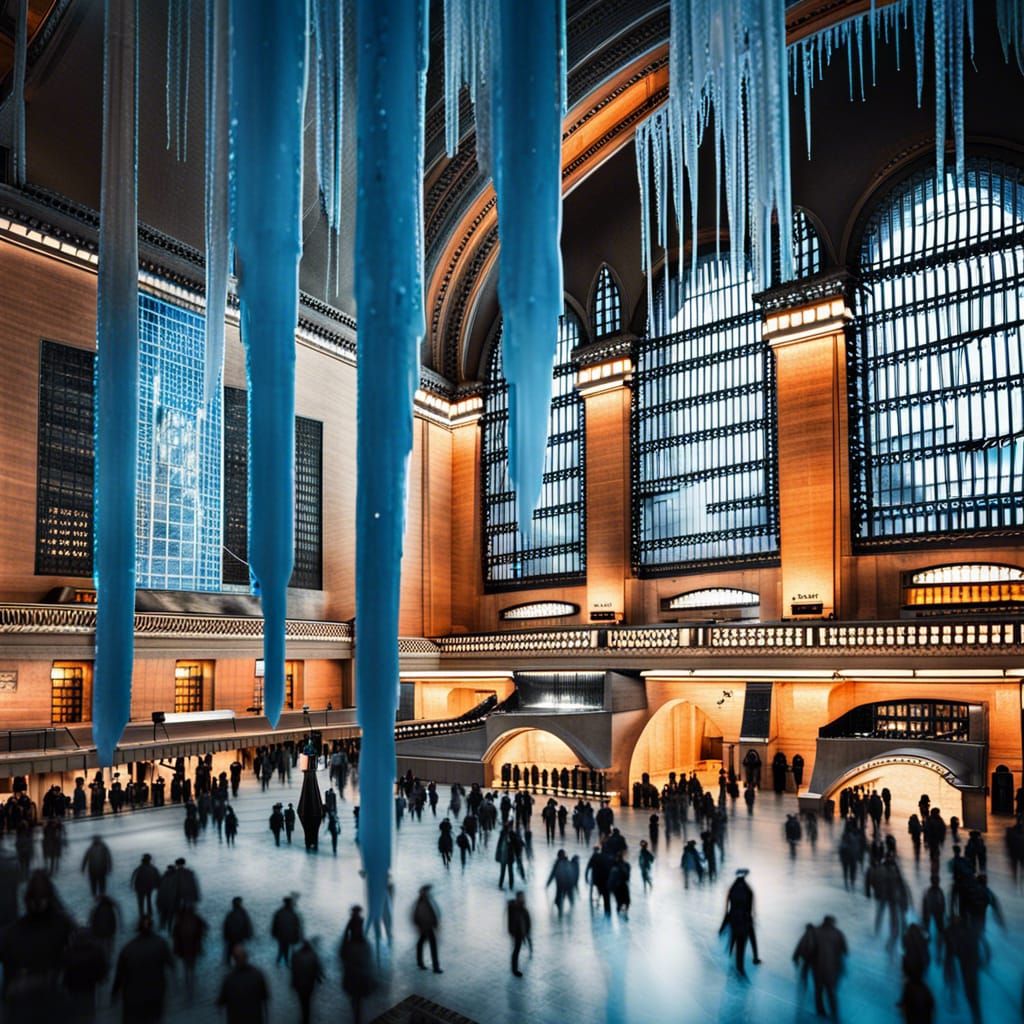 Frozen Grand Central Station: Hyperrealistic Winter Scene
