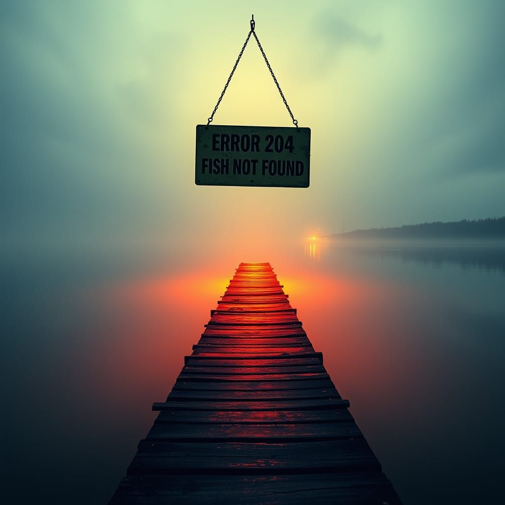 Toxic Lake Pier with Fluorescent Waste and Haunting Error Me...