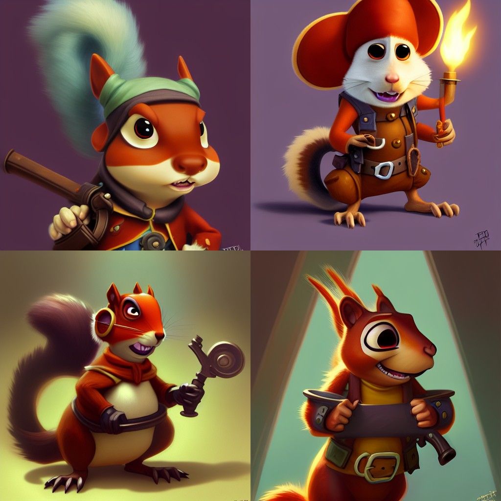 Humorous Pixar Squirrel Pirate Illustration