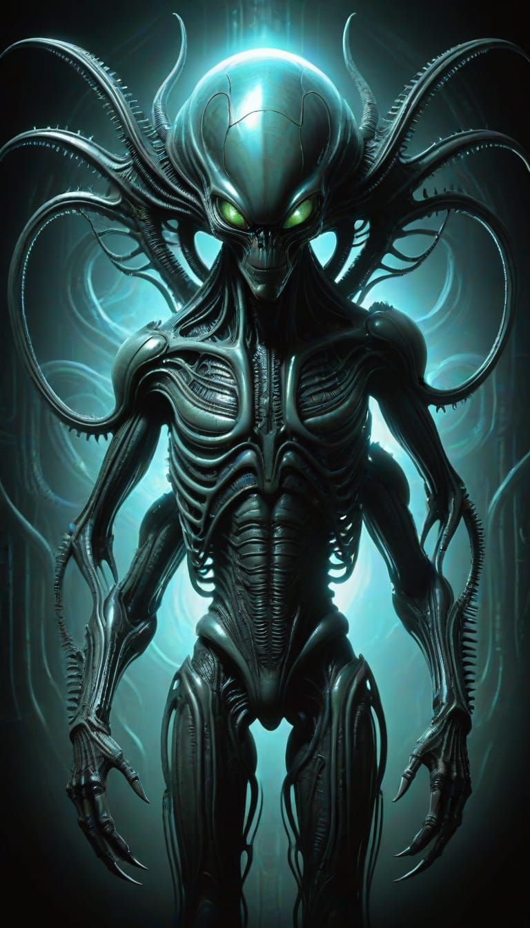 HR Giger Alien Creature Bioluminescent in His Signature Styl...