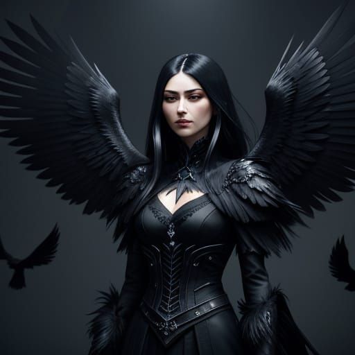 Ethereal Raven Angel Woman in Gothic Digital Art