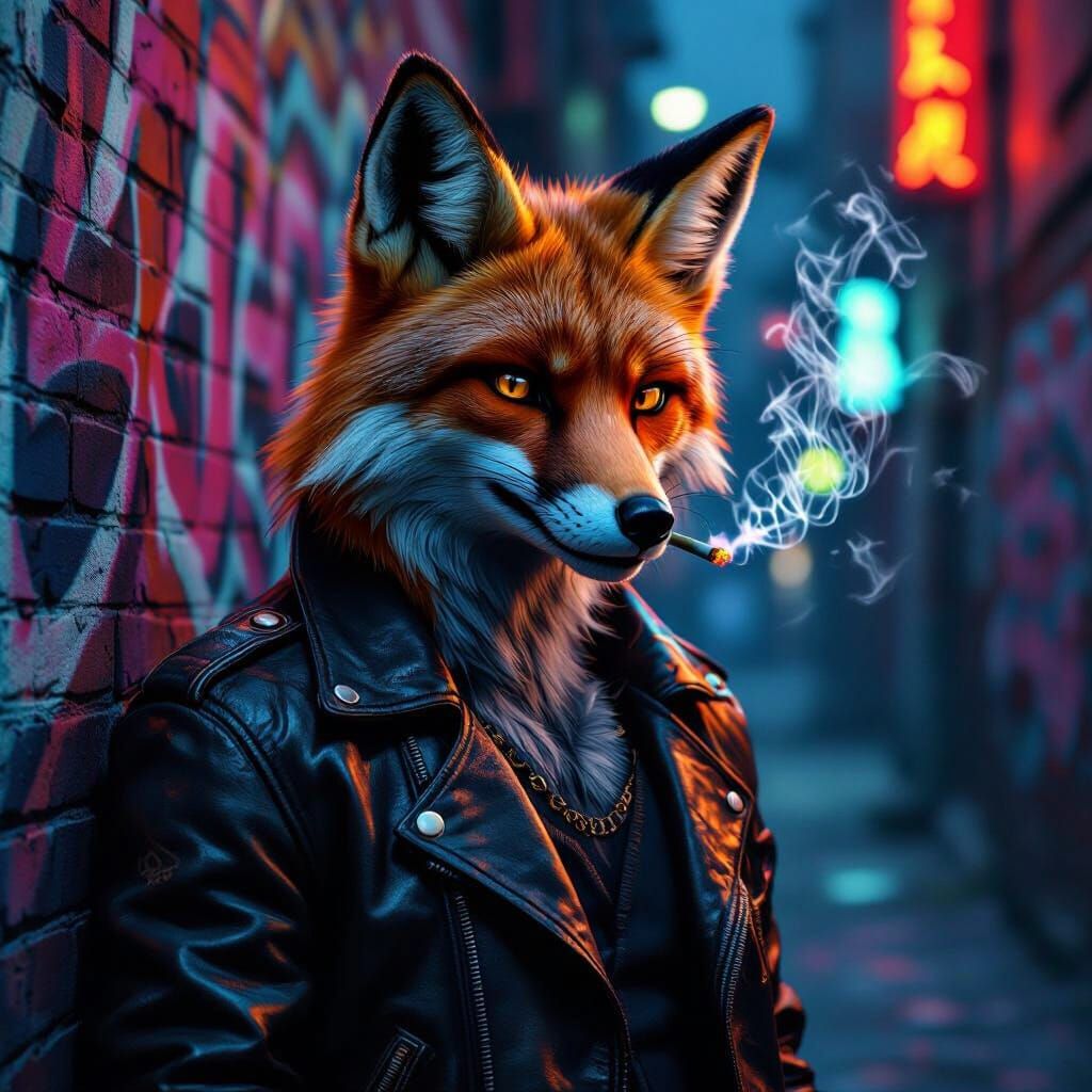 Anthropomorphic Fox Man in Urban Alleyway