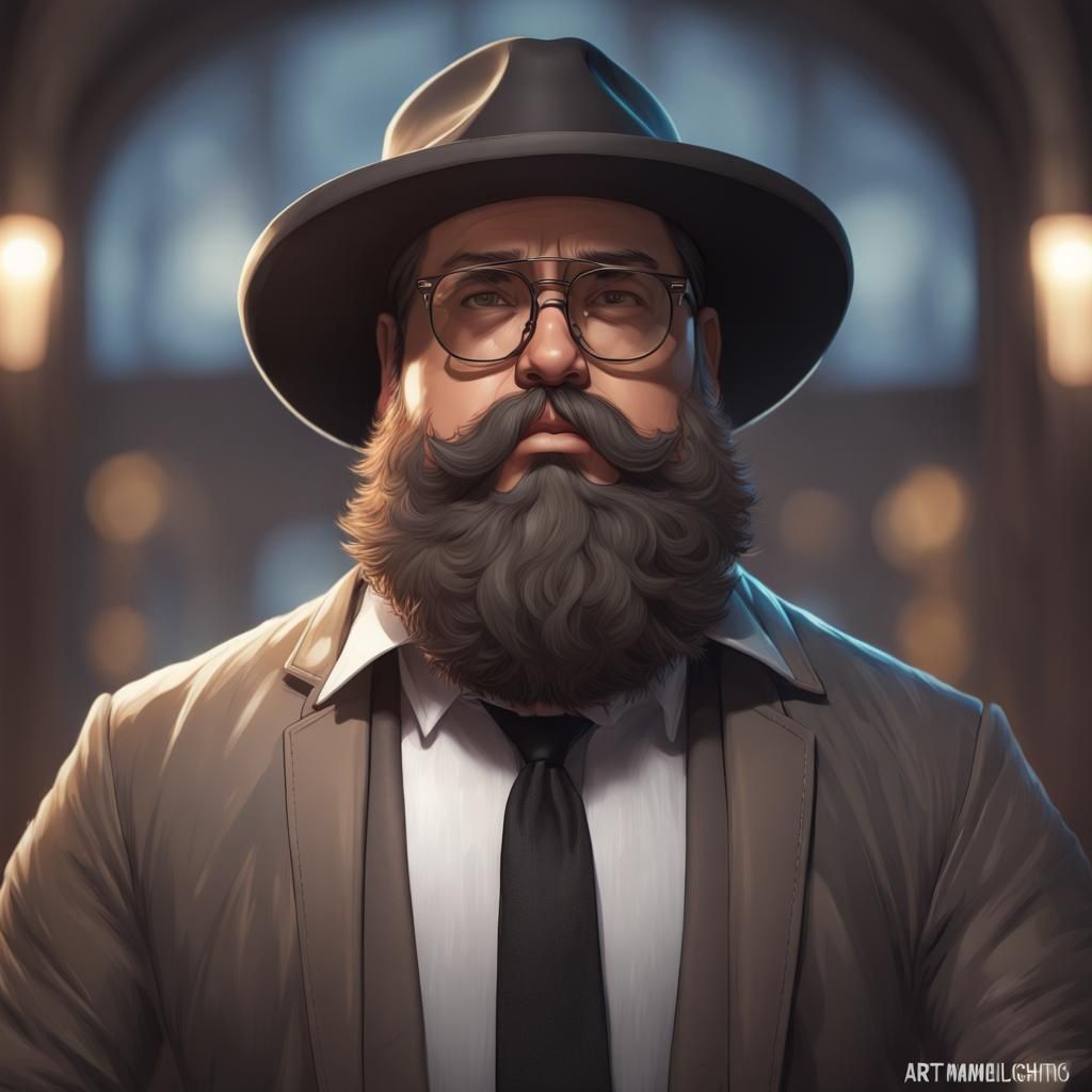 Detailed Portrait of Man with Fedora, Digital Art