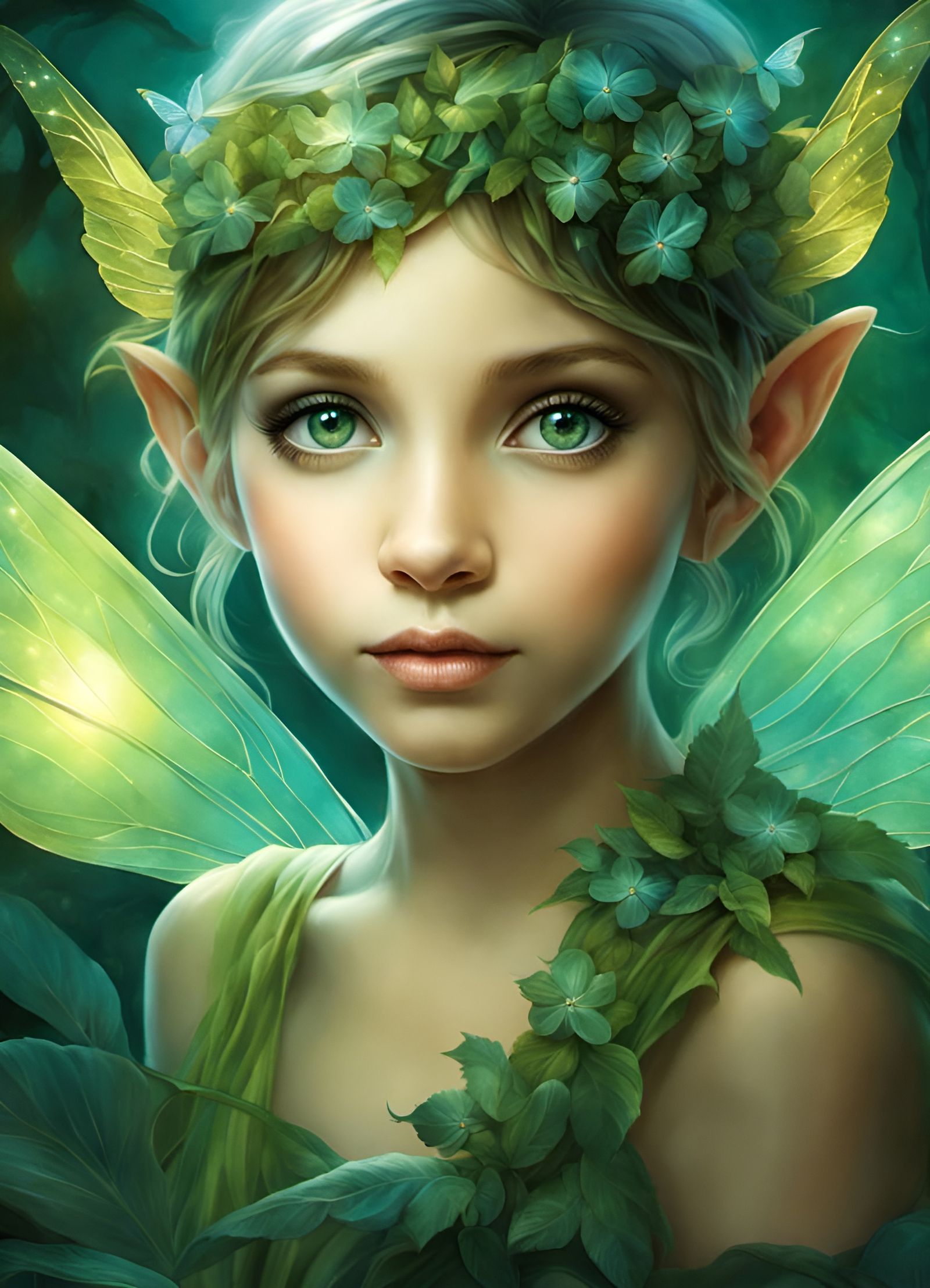 Opalescent Pixie Fairy in Jungle Setting
