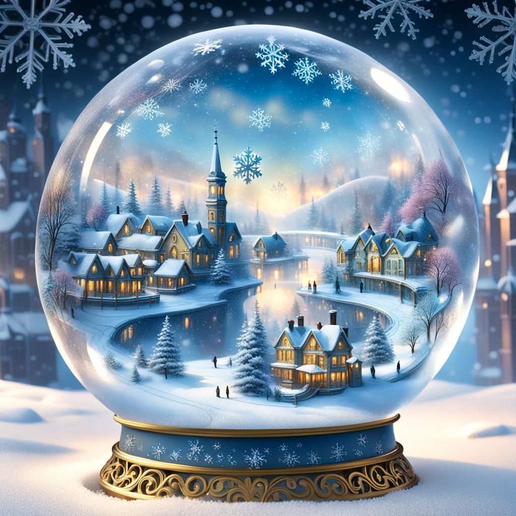 Winter Town in Snowglobe: 3D Ethereal Fantasy