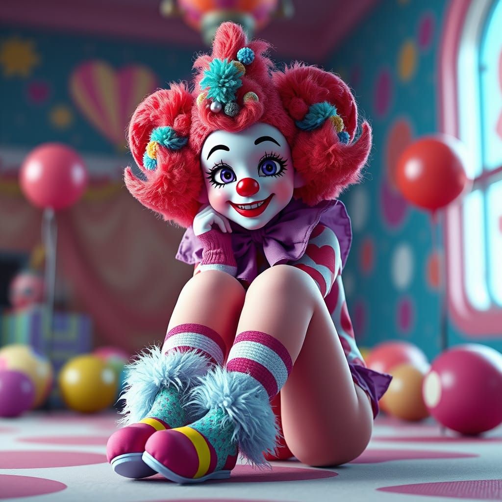 Cute Clown in Colorful Socks, Anime-Inspired 3D Art