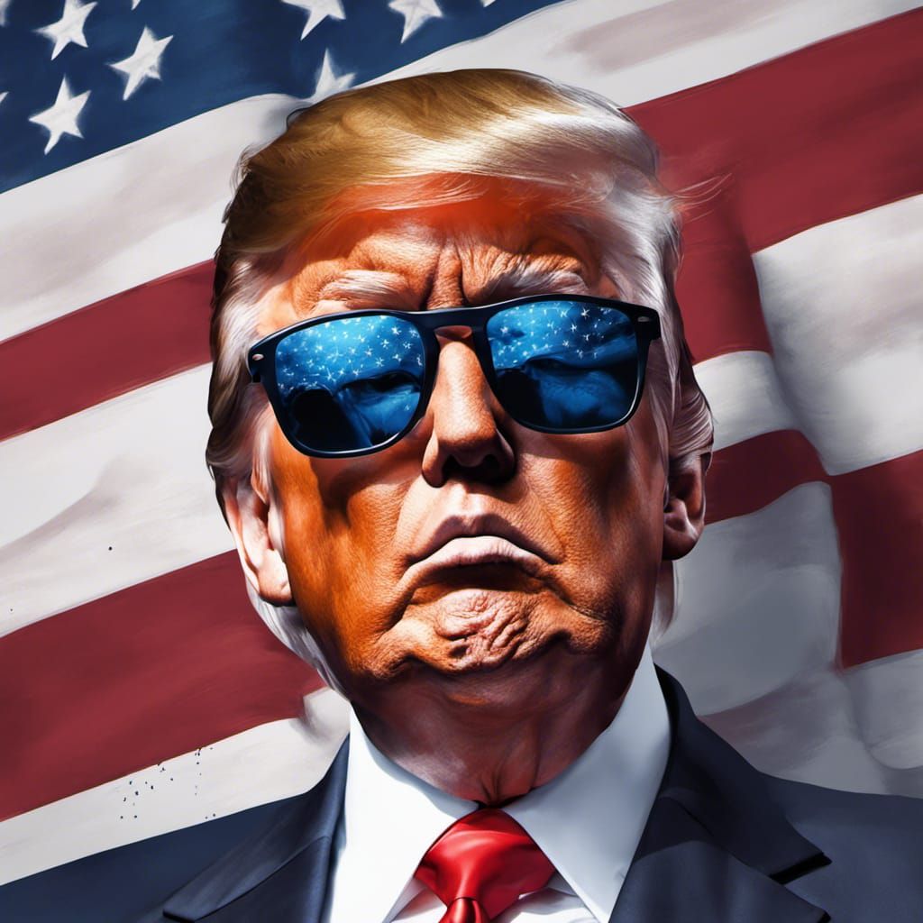 Hyperrealistic Trump with American Flag Splash Art