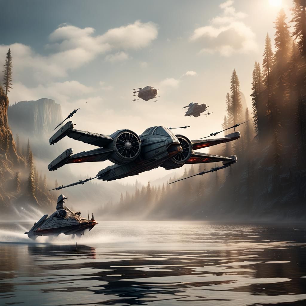 Spacecraft Chase Scene in Detailed Matte Painting