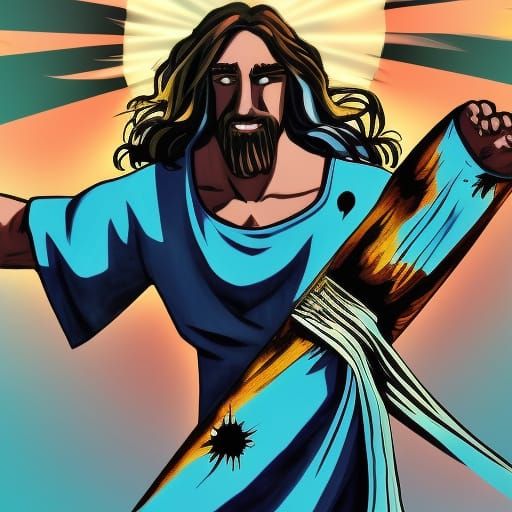 Jesus Christ Punches Devil in Anime Style