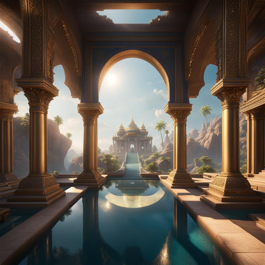 Arched Temple with Stardust Angel: Digital Matte Painting