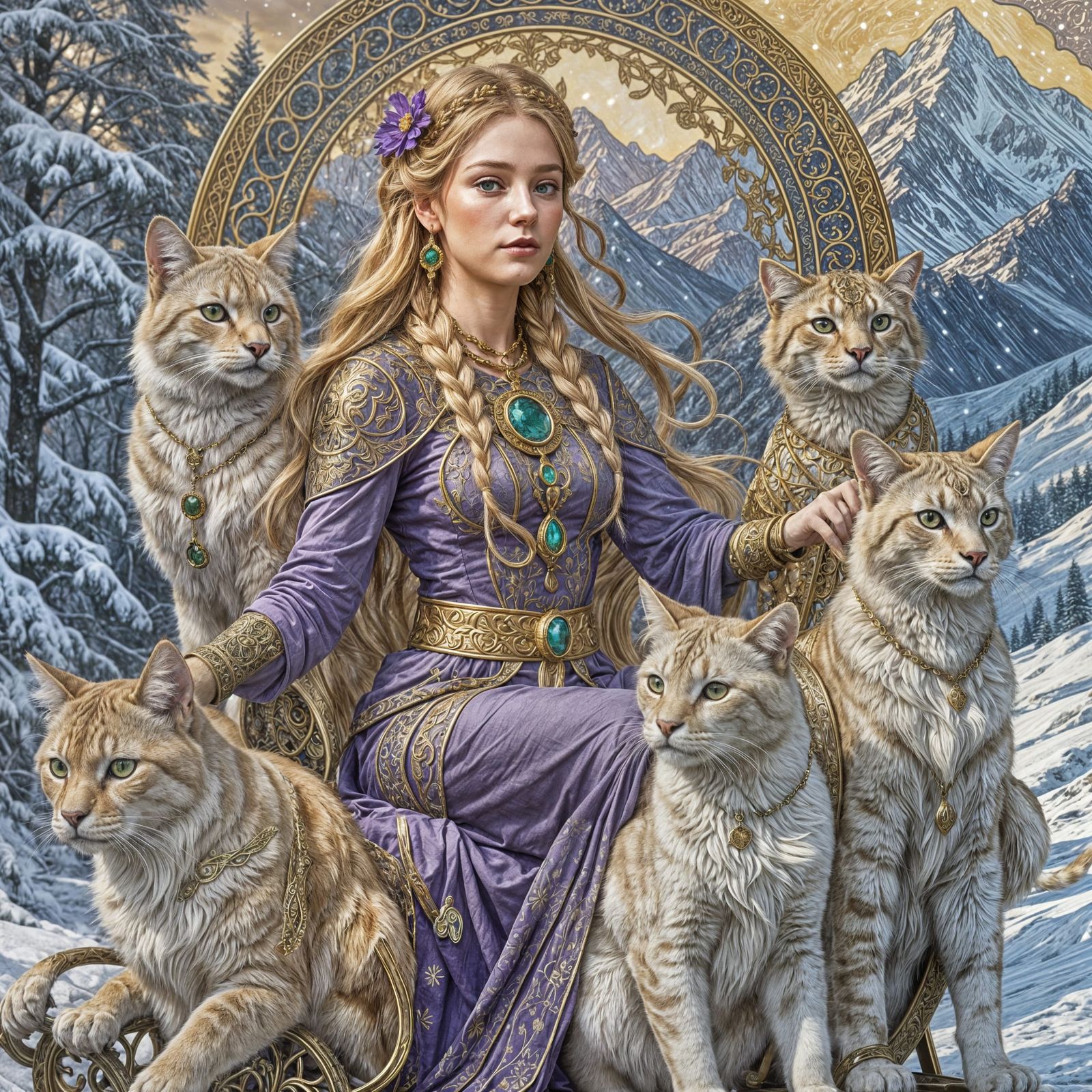 Freyja in Chariot: Art Nouveau Illustration